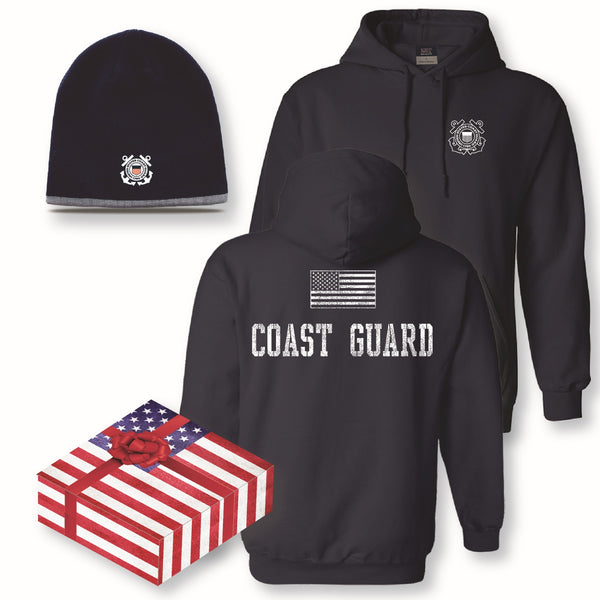 Coast Guard Mens Flag Hoodie Sweatshirt & Beanie Combo Box