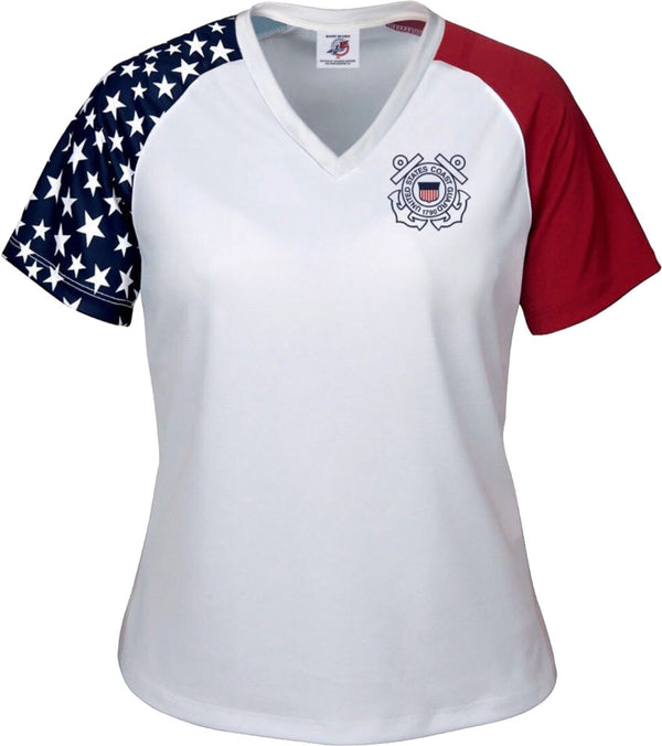 Coast Guard Womens Patriotic V-Neck Short Sleeve Polo Shirt