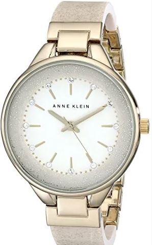 Anne Klein Womens Crystal Accented Watch - Cream Bangel Bracelet