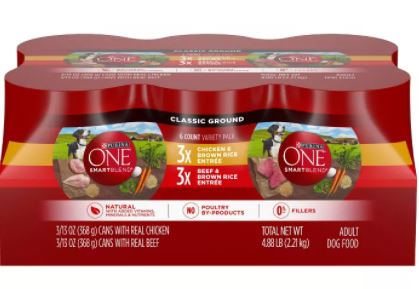 Purina ONE SmartBlend Classic Ground Chicken & Beef Entrée Wet Dog Food - 6 Pack