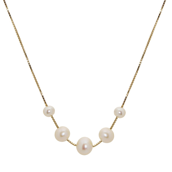Imperial Pearls Cultured Freshwater Pearl Center Station Necklace/18" Box Chain - 10K Gold Graduated - 4-6.5MM