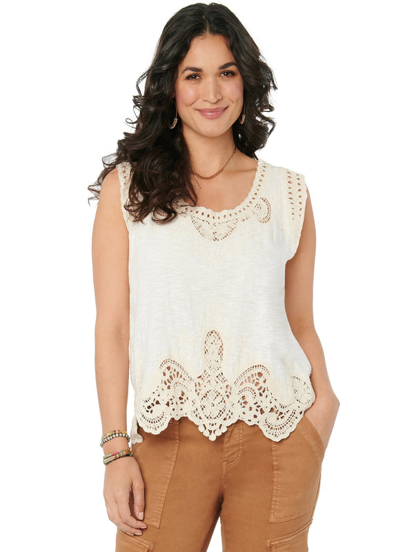 Democracy Womens Extended Sleeve Crochet Trim Embroidered Knit Top