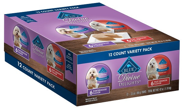 Blue Buffalo Divine Delights Porthouse and Filet Mignon Flavors Wet Dog Food 12 Count Variety Pack