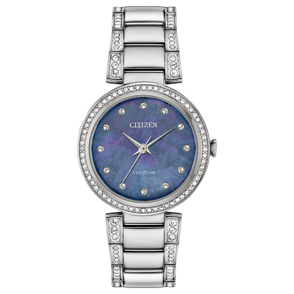 Citizen Womens Silhouette Crystal Eco-Drive Watch - Silver-Tone Stainless Steel Bracelet