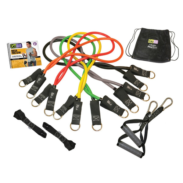 GoFit Pro Gym-in-a-Bag Round Resistance Bands with Handles, Straps, Door Anchor and DVD