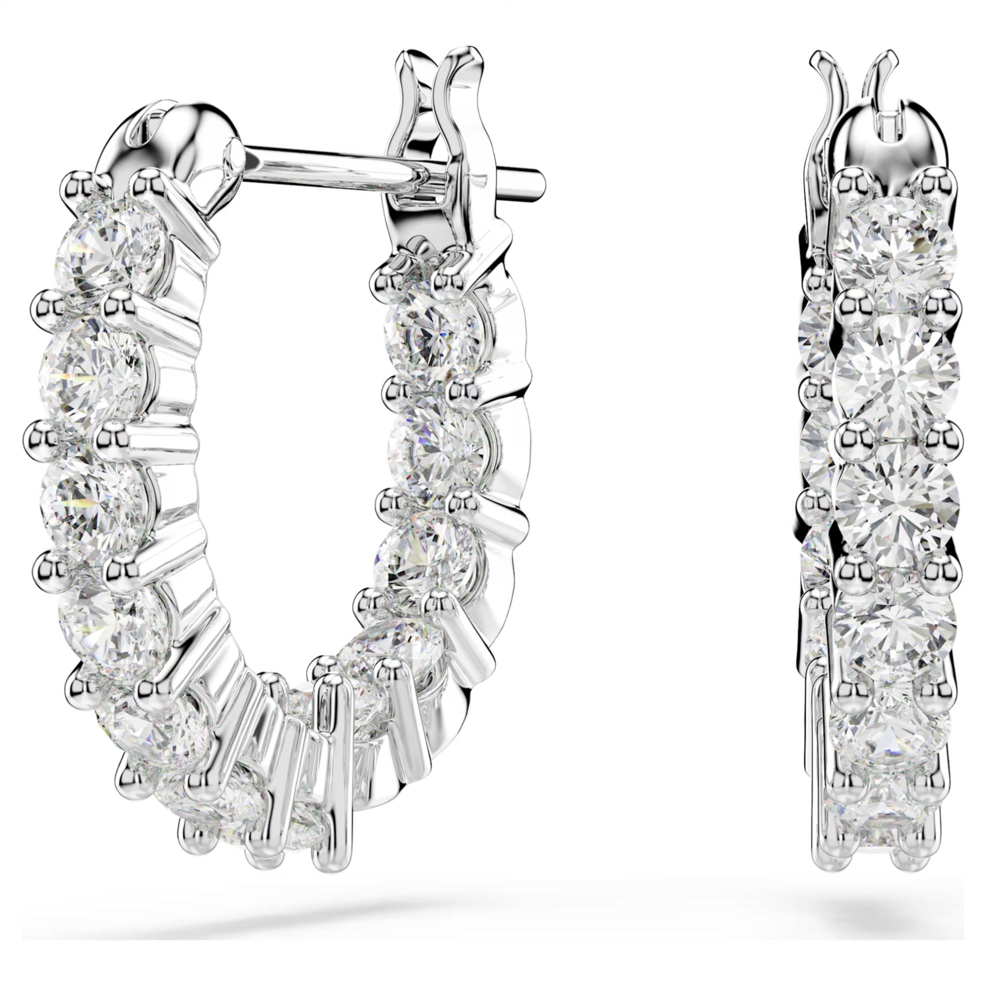 Swarovski Vittore Hoop Earrings - Round cut, White, Rhodium plated