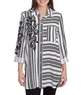 Ruby Rd. Womens Floral Embroidered 3/4 Sleeve Button-Up Shirt