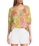 Tommy Bahama Womens Tropicana Isle Puff Sleeve Top