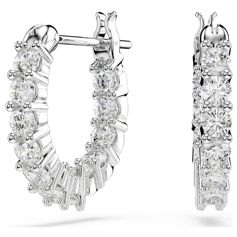 Swarovski Vittore Hoop Earrings - Round cut, White, Rhodium plated