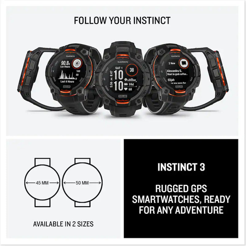 Garmin Instinct 3 GPS Smartwatch - 45 MM Solar Black with Black Band