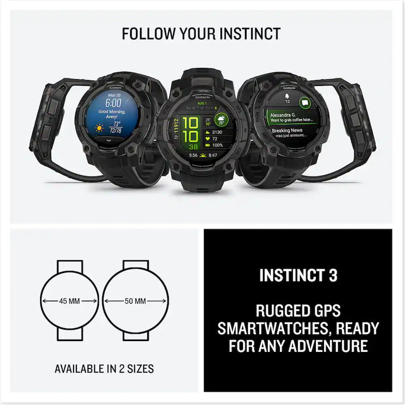 Garmin Instinct 3 GPS Smartwatch - 45 MM AMOLED Black with Black Band