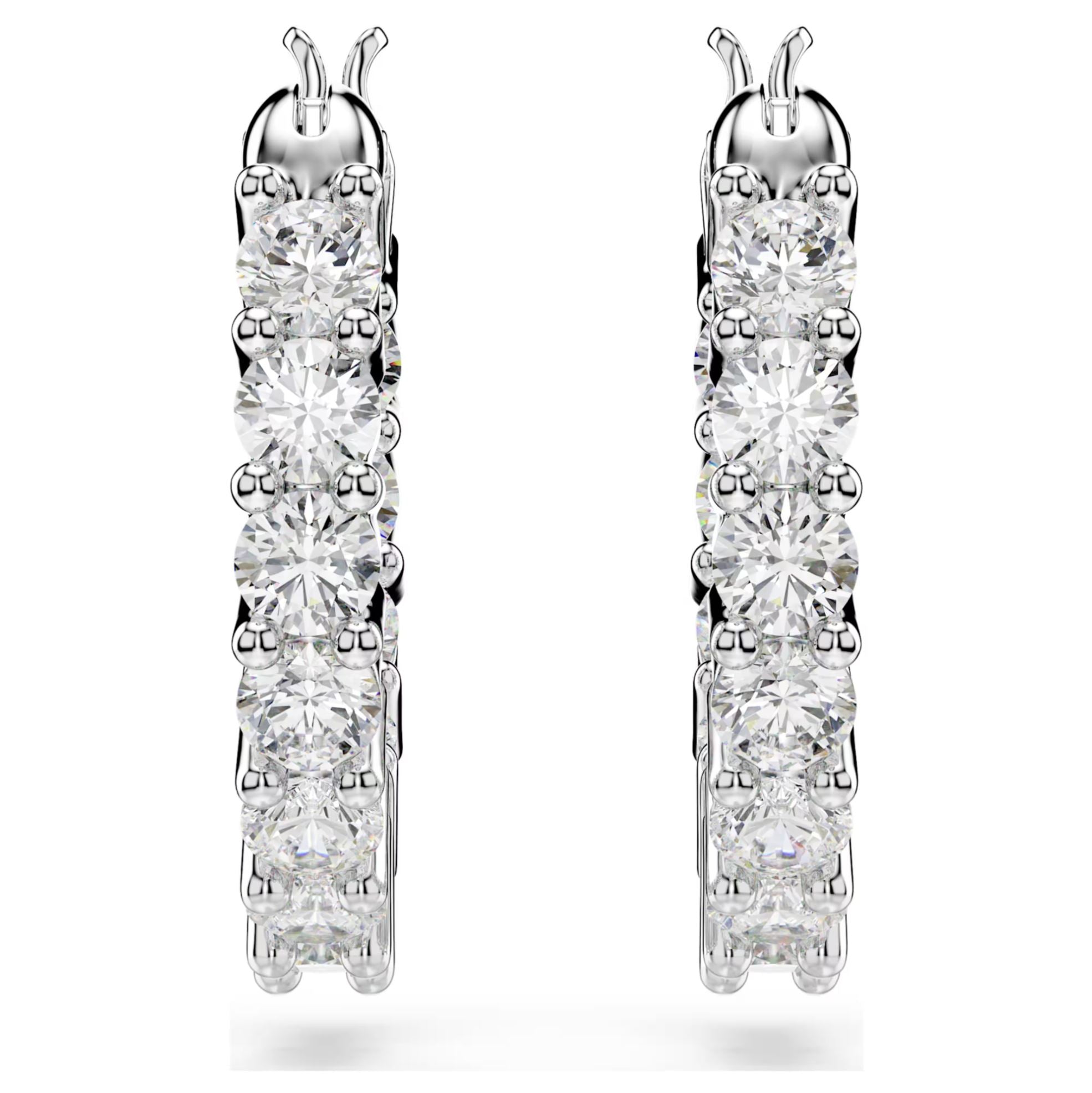 Swarovski Vittore Hoop Earrings - Round cut, White, Rhodium plated
