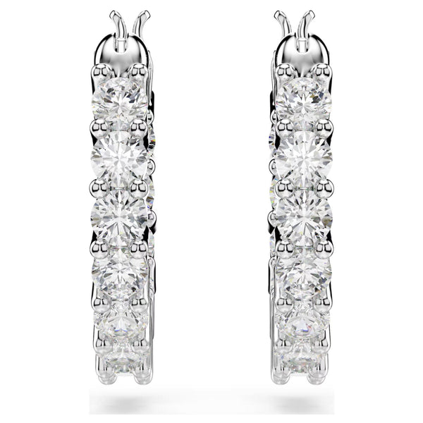 Swarovski Vittore Hoop Earrings - Round cut, White, Rhodium plated