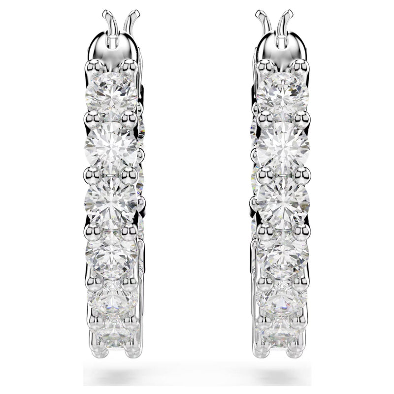 Swarovski Vittore Hoop Earrings - Round cut, White, Rhodium plated