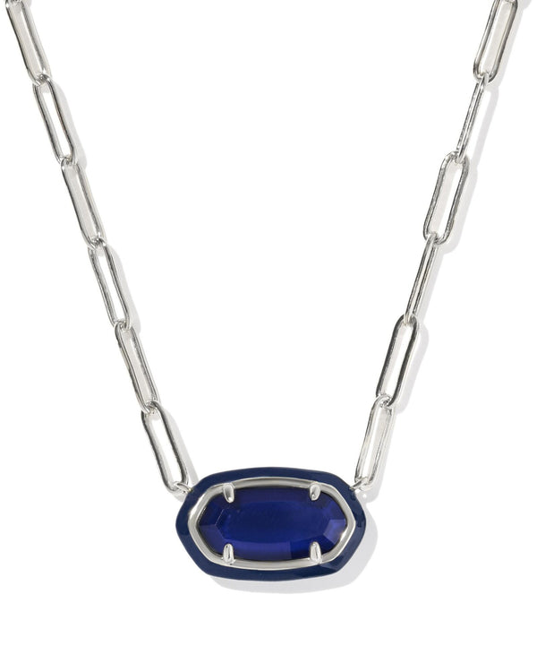 Kendra Scott Navy Mother Of Pearl Elisa Enamel Frame Silver Paperclip Necklace