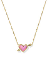 Kendra Scott Pink Opalescent Ari Heart Arrow Short Pendant Necklace - Gold Plated