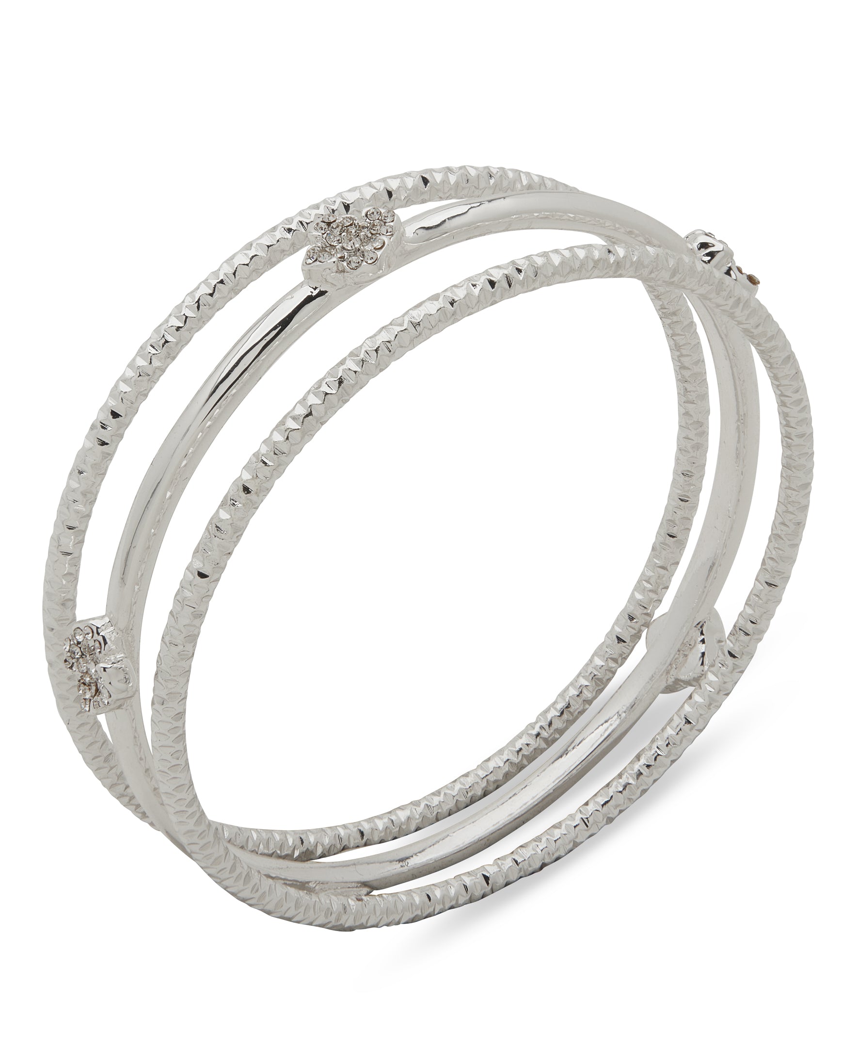 Anne Klein Boxed Silver-Plated Floral Motif Three-Piece Bangle Bracelet