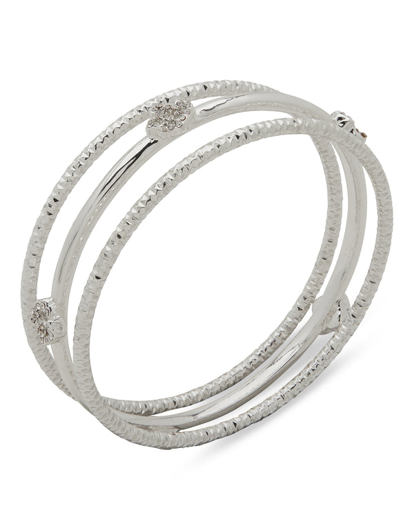 Anne Klein Boxed Silver-Plated Floral Motif Three-Piece Bangle Bracelet