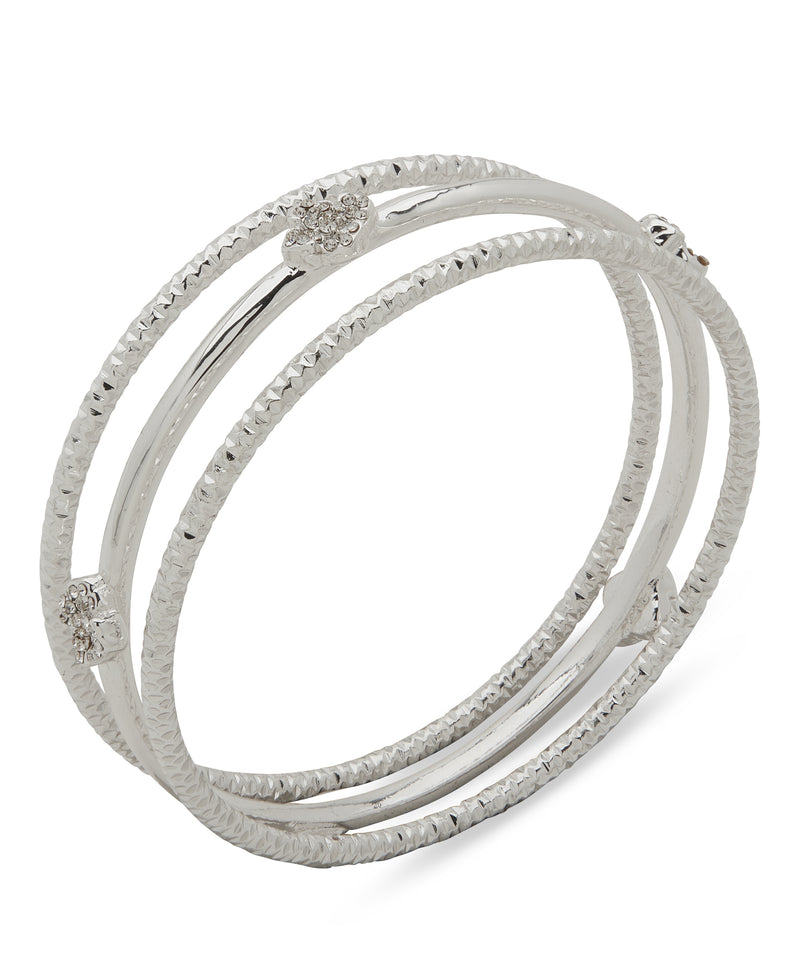 Anne Klein Boxed Silver-Plated Floral Motif Three-Piece Bangle Bracelet