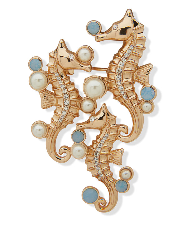 Anne Klein Boxed Gold-Plated Sea Horse Brooch