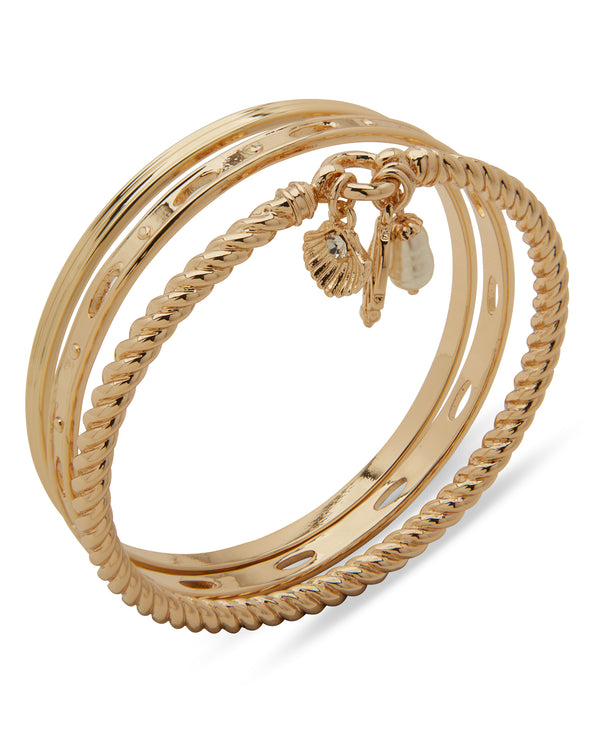 Anne Klein Boxed Gold-Plated Beach Motif 3-Piece Bangle Bracelet