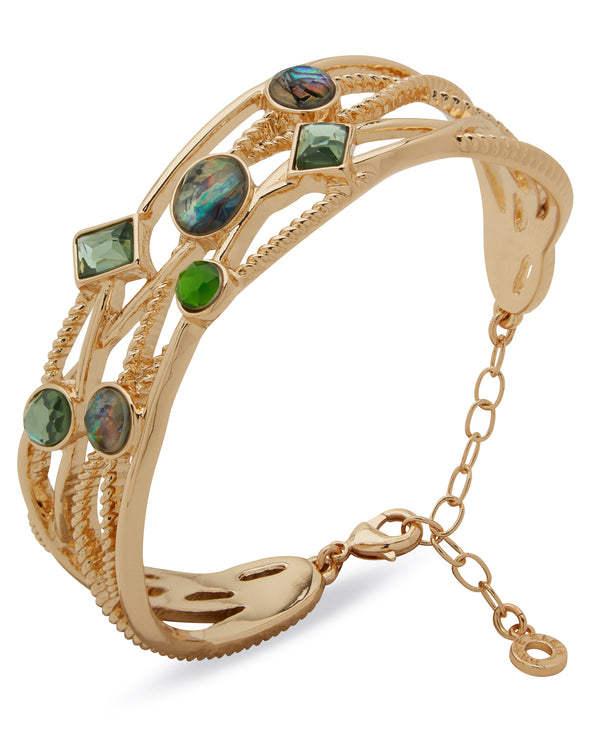 Anne Klein Boxed Gold-Plated Multi Row Green Stone Cuff Bracelet