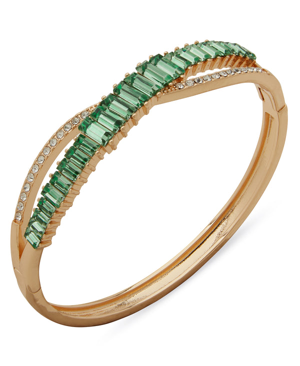 Anne Klein Boxed Gold-Plated Green Stone Bangle Bracelet
