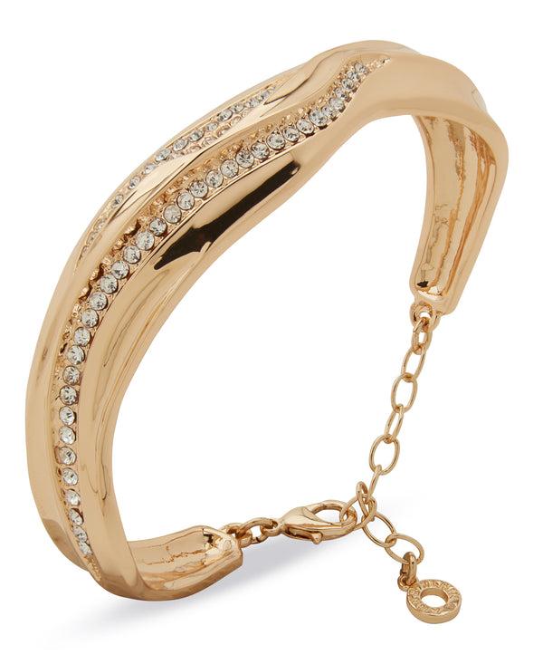 Anne Klein Boxed Gold-Tone Wavy Crystal Cuff Bracelet