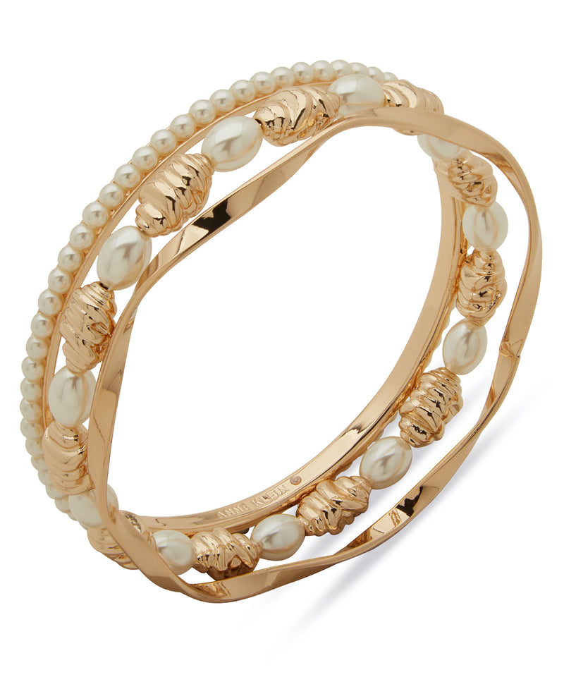 Anne Klein Gold-Tone Three Piece Pearl Bangle Bracelet