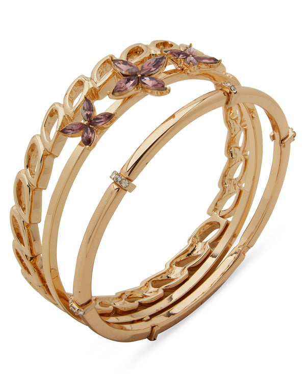 Anne Klein Gold-Tone Three Piece Amythest Flower Bracelet