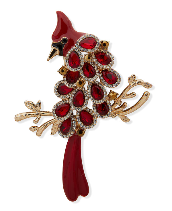 Anne Klein Boxed Gold-Tone Siam Crystal Cardinal Brooch