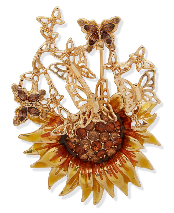 Anne Klein Boxed Sunflower With Butterflies Brooch