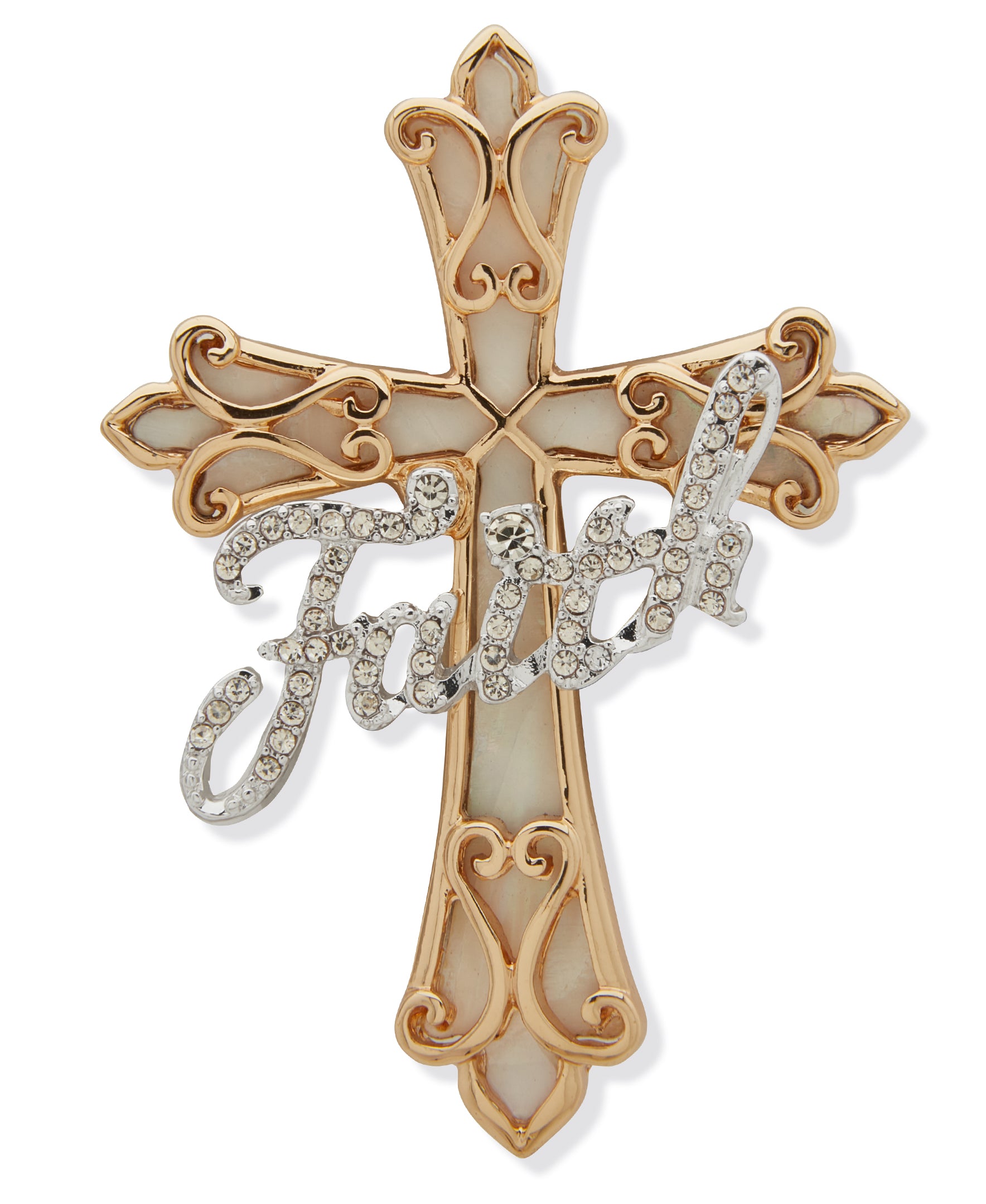 Anne Klein Boxed Two-Tone Faith Cross Brooch
