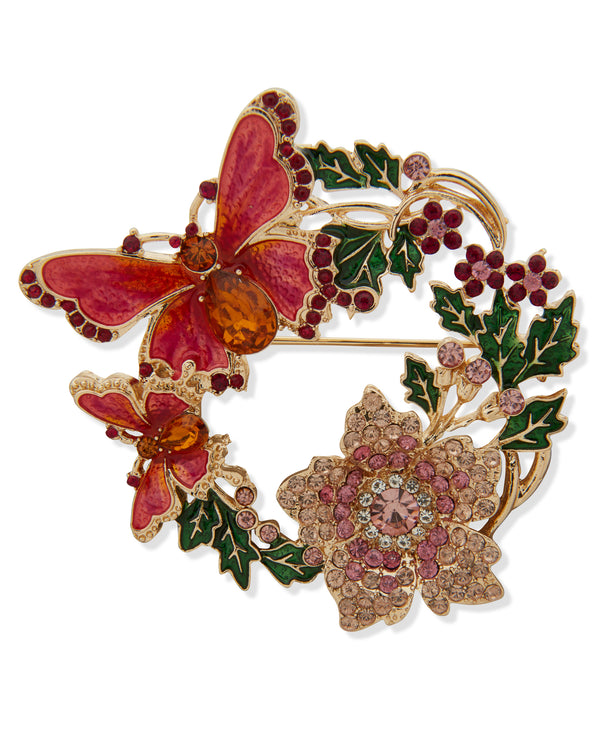 Anne Klein Gold-Tone Butterfly Floral Wreath Pin