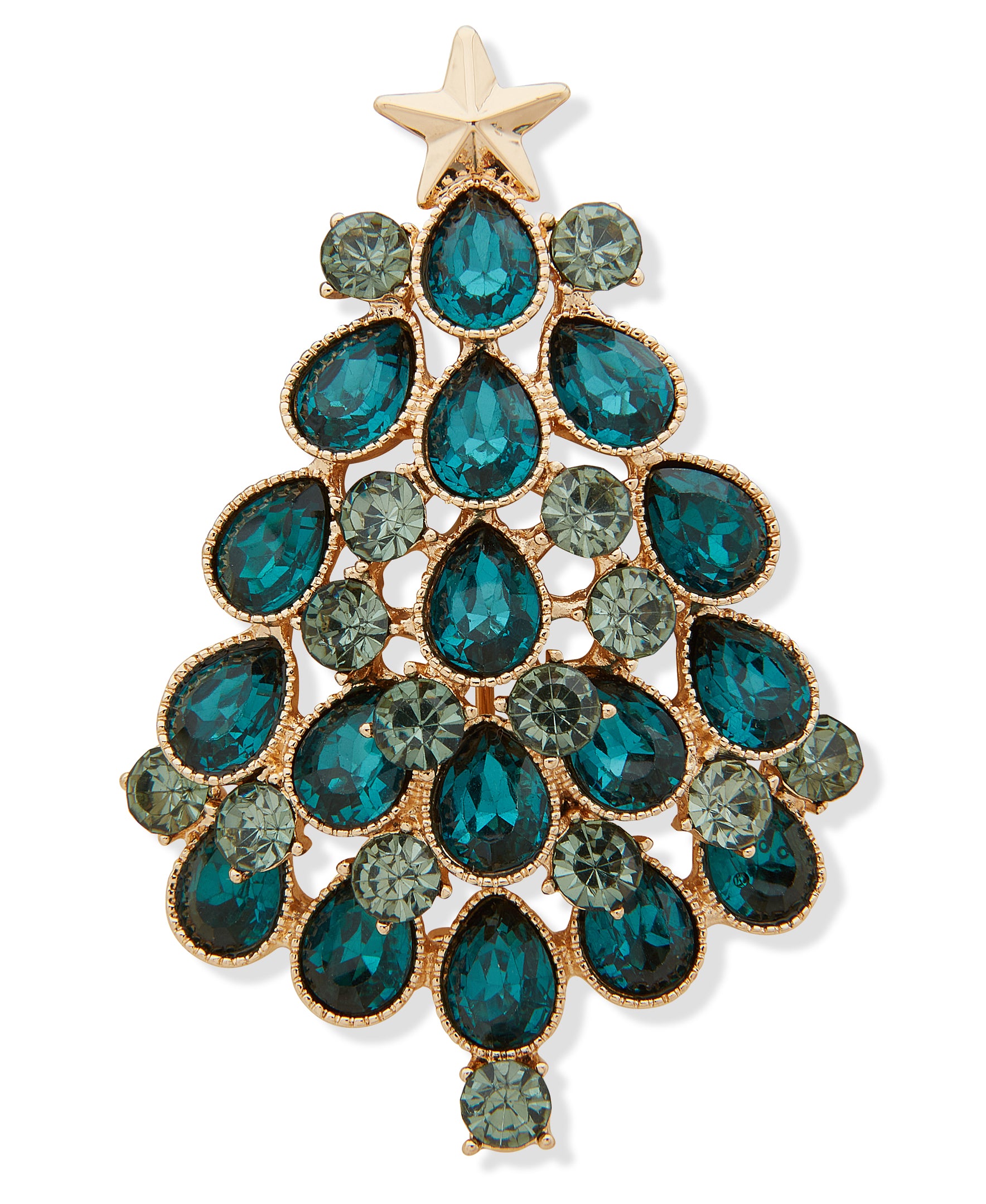 Anne Klein Gold-Tone Pear Stone Christmas Tree Pin