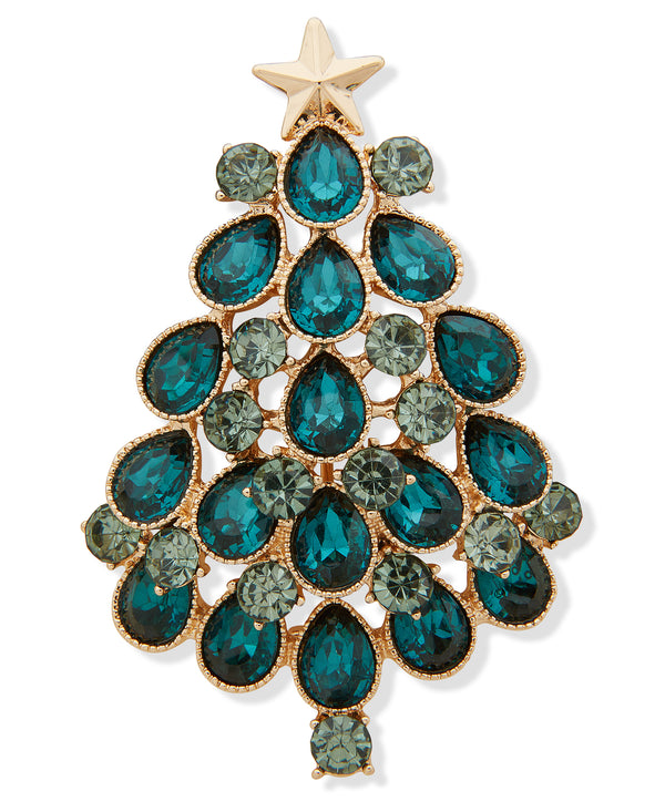 Anne Klein Gold-Tone Pear Stone Christmas Tree Pin