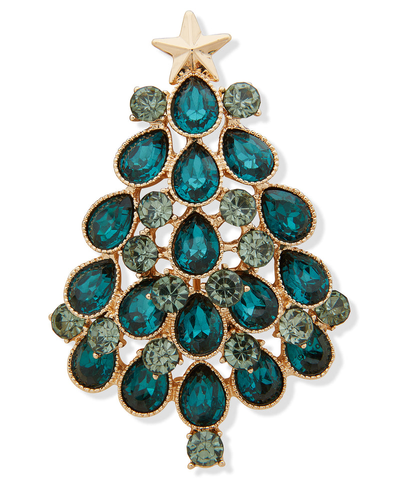 Anne Klein Gold-Tone Pear Stone Christmas Tree Pin