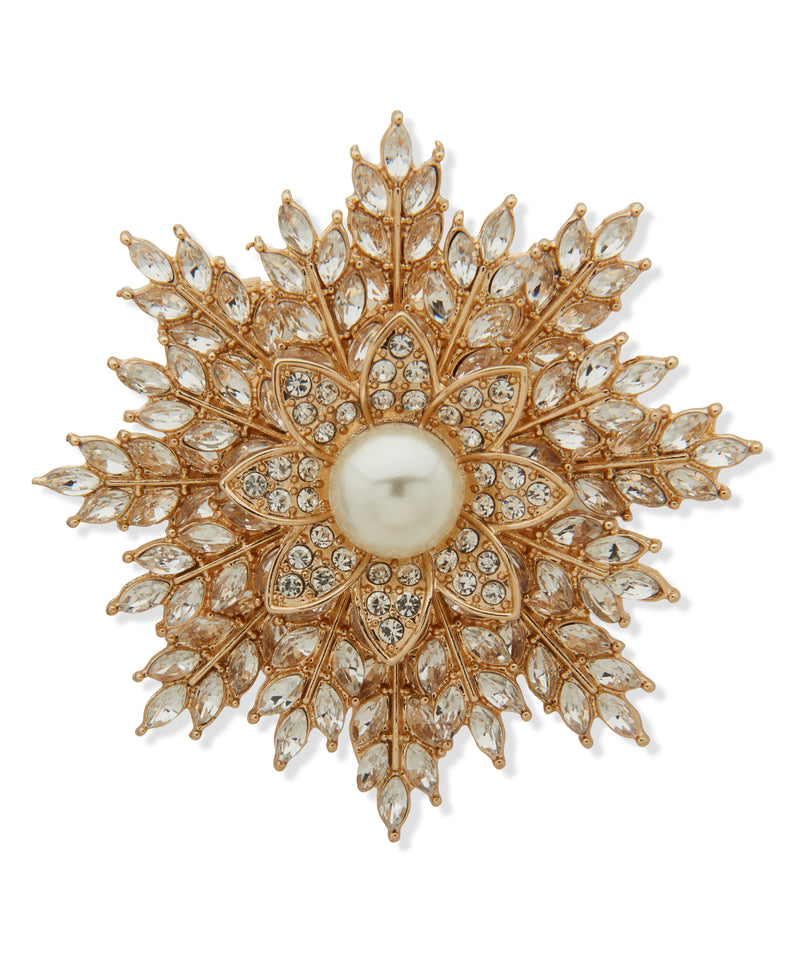 Anne Klein Gold-Tone Pearl Snowflake Pin