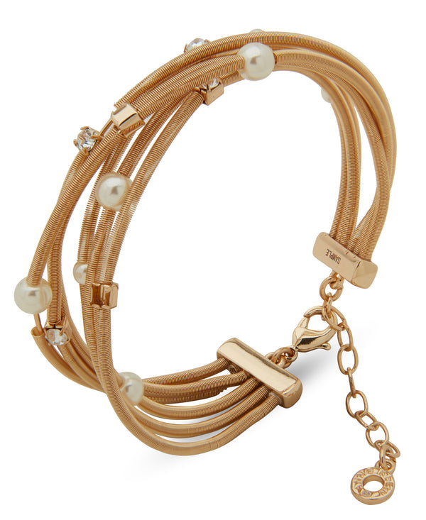 Anne Klein Gold-Tone Stationed Pearl and Crystal Cuff Bracelet
