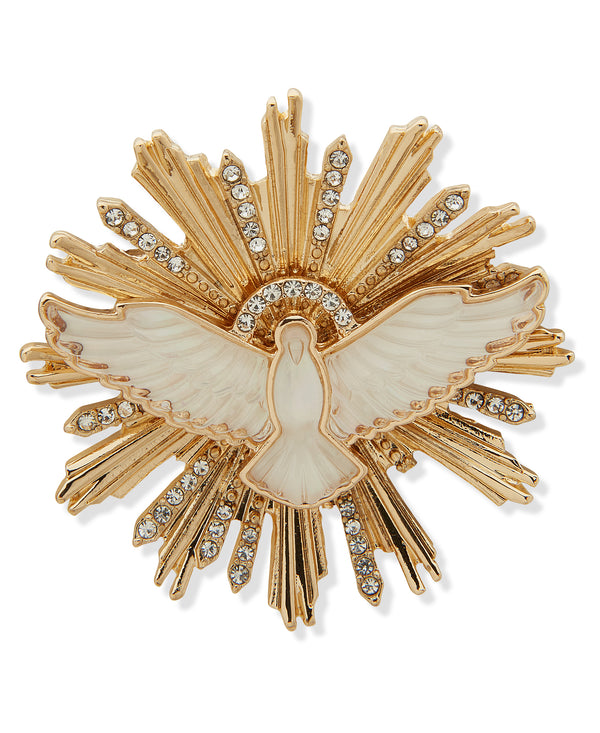 Anne Klein Gold-Tone Mother of Pearl & Crystal Winged Dove Sunray Pin