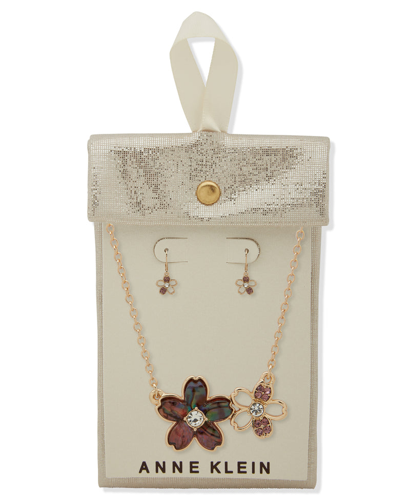 Anne Klein Flower Pendant Necklace & Earrings Set