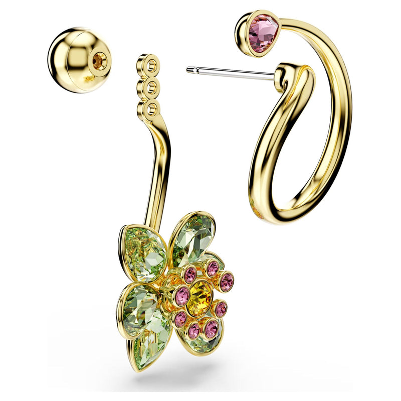 Swarovski Idyllia Drop Earrings - Mixed cuts, Flower, Multicolored, Gold-tone plated