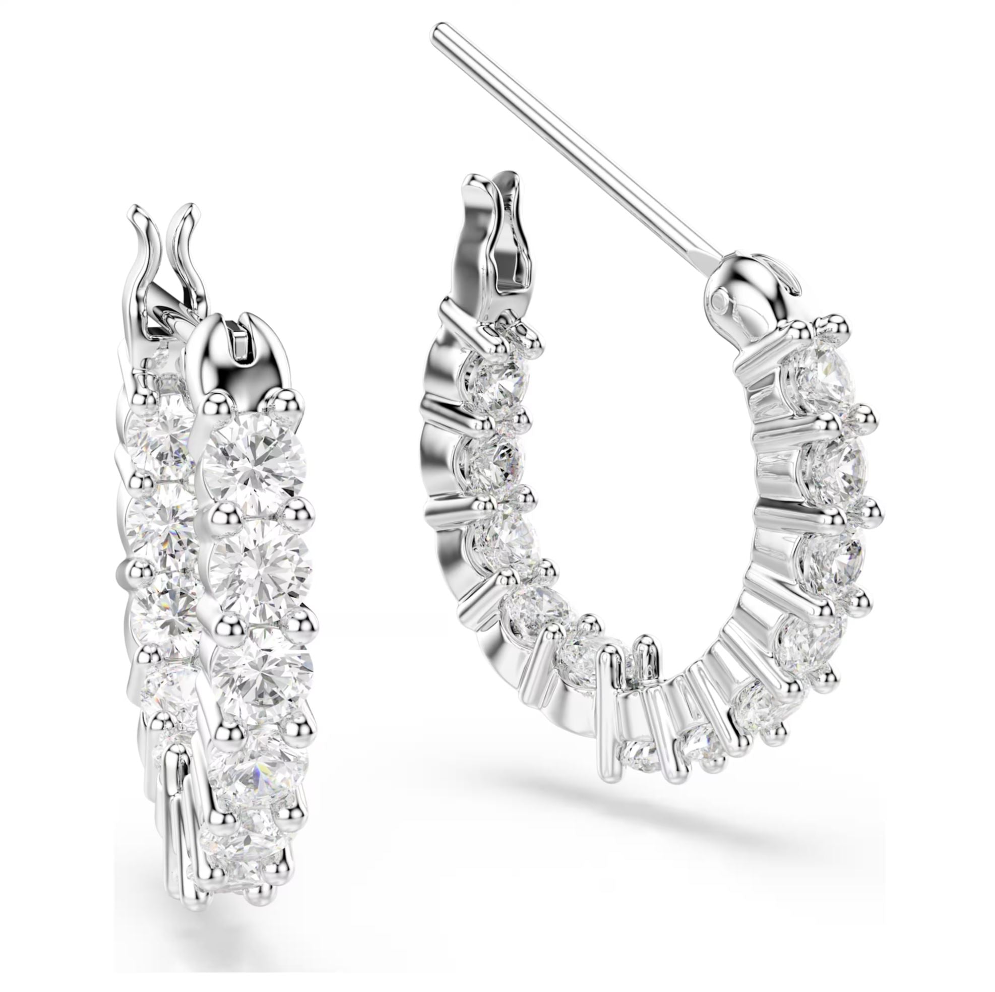Swarovski Vittore Hoop Earrings - Round cut, White, Rhodium plated