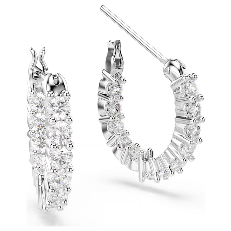 Swarovski Vittore Hoop Earrings - Round cut, White, Rhodium plated
