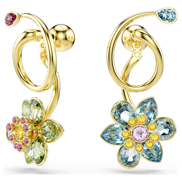 Swarovski Idyllia Drop Earrings - Mixed cuts, Flower, Multicolored, Gold-tone plated