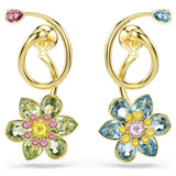 Swarovski Idyllia Drop Earrings - Mixed cuts, Flower, Multicolored, Gold-tone plated
