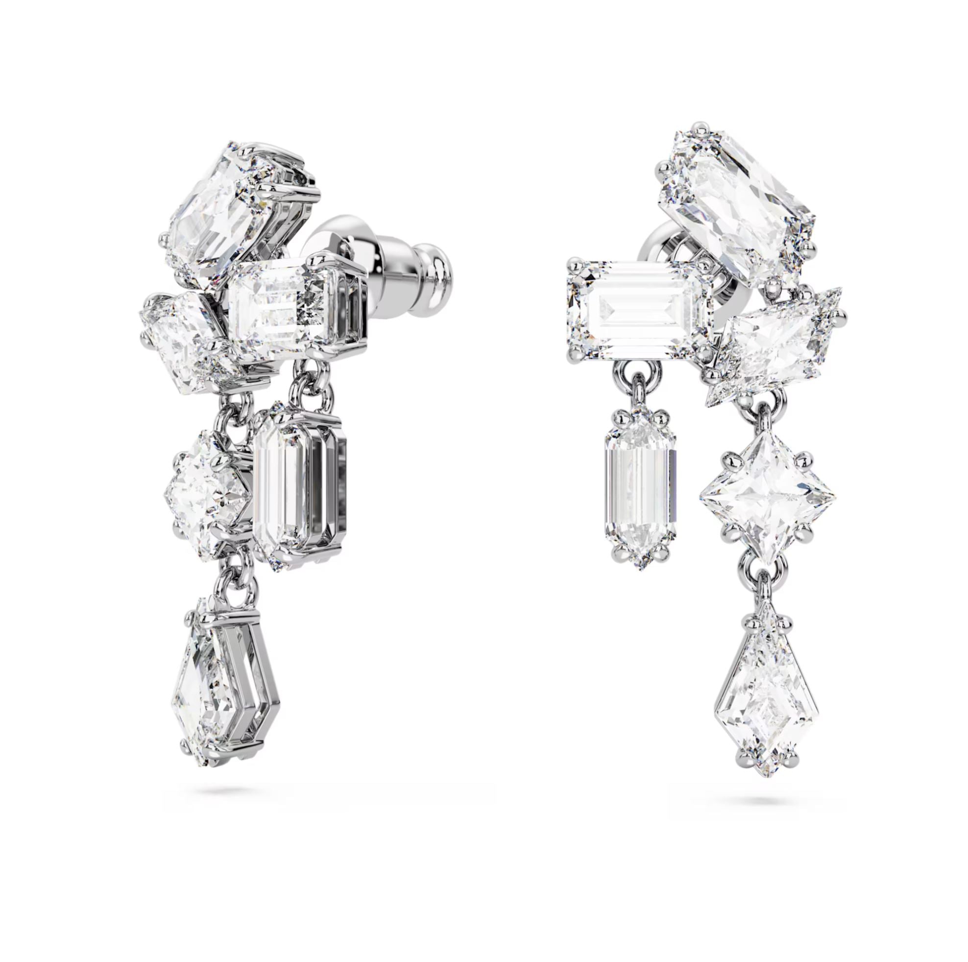 Swarovski Mesmera Drop Earrings - Mixed cuts, White, Rhodium plated