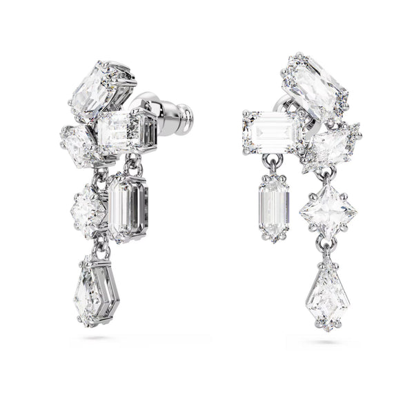Swarovski Mesmera Drop Earrings - Mixed cuts, White, Rhodium plated