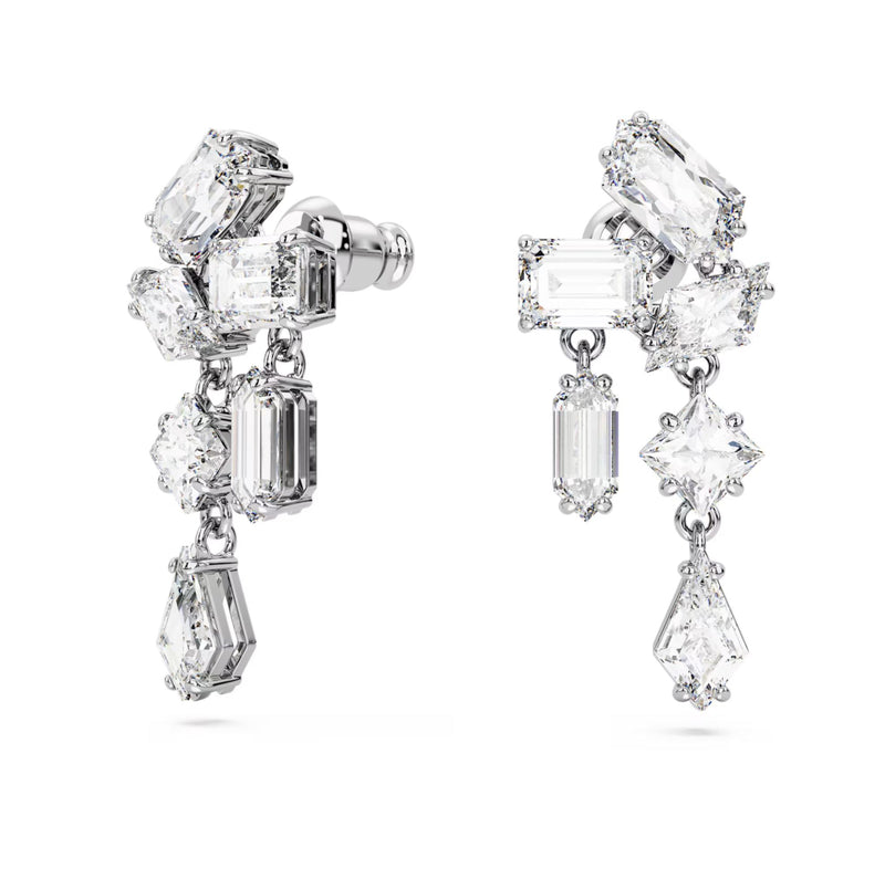 Swarovski Mesmera Drop Earrings - Mixed cuts, White, Rhodium plated