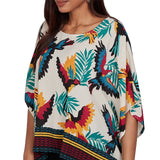 Ruby Road Womens Paradise Birds Printed Crepe Short Sleeve T-Shirt
